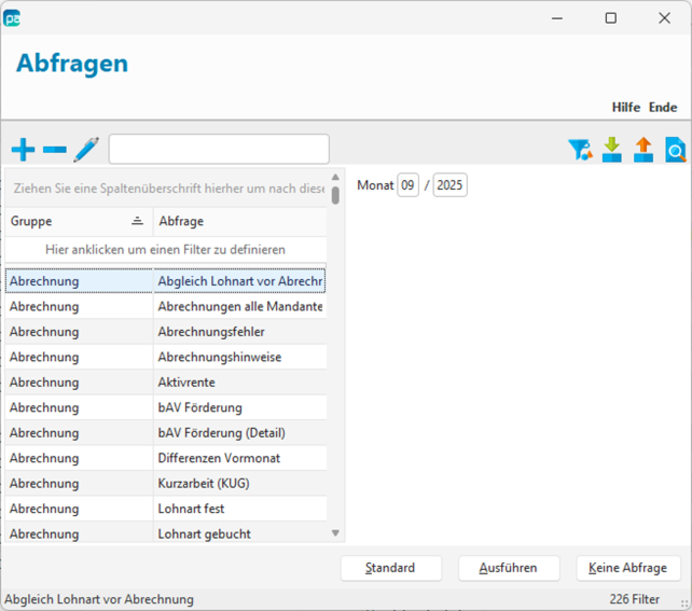 Übersicht der Abfragen im Modul Mitarbeiterdaten